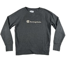 Champion Sweatshirt Womens Medium Gray Pullover Script Logo Crewneck Authentic