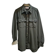 Cabela's Shirt Mens L Black Western Pocket Green Field Poly Corduroy Button Up