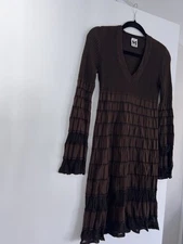 M Missoni Brown Burgundy Knit Long Sleeve V-Neck Dress Italian Size 42/us 6