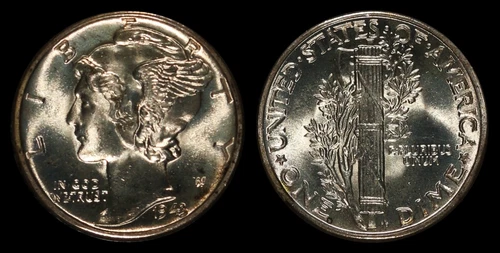 1943 Mercury Dime Brilliant Uncirculated – 90% Silver WWII Type Coin