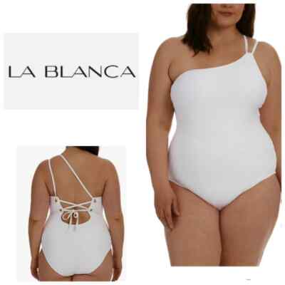 LA BLANCA Women's  22W Linea Costa One Shoulder One-piece Swimsuit White Plus
