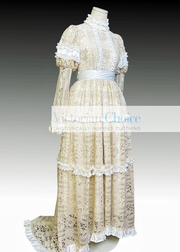 Victorian Edwardian 1900s Premium Lace Vintage Wedding Dress Bridal Gown 353 - Picture 2 of 6