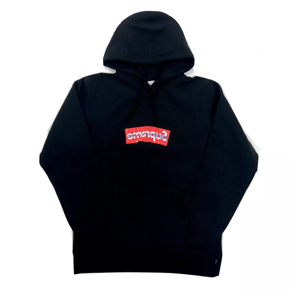 SUPREME x COMME DES GARCONS CDG BOX LOGO PRINT BLACK HOODIE SIZE: XL