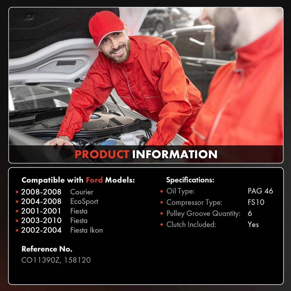 Compresor de aire acondicionado con embrague para Ford Courier 2008 EcoSport Fiesta Ikon Foto 2 de 4