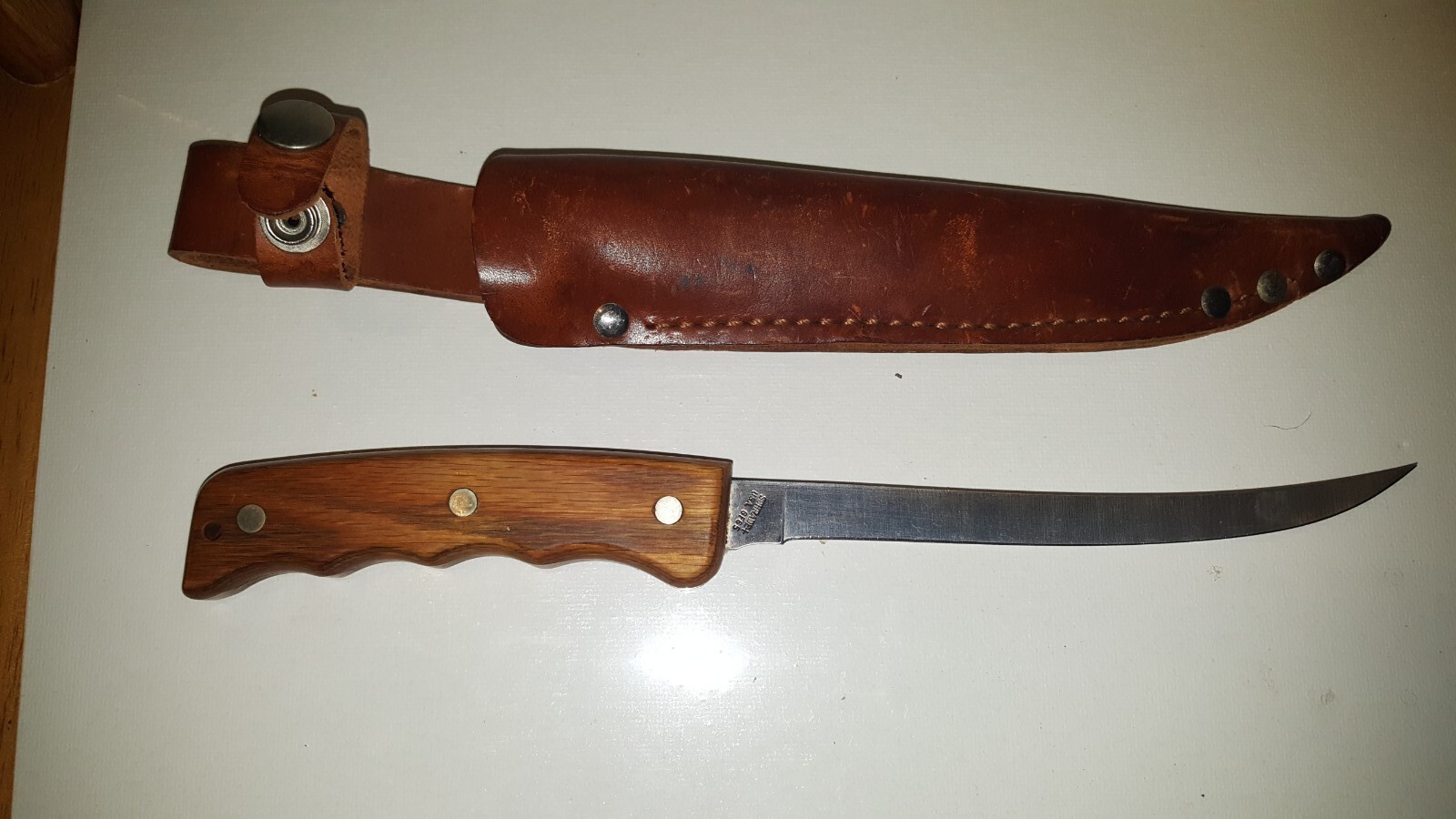 VTG Schrade + USA GF65 Fillet Knife With Leather Sheath Hunting Fishing eBay