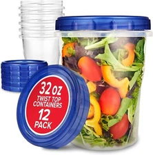 32Oz Plastic Containers with Twist Top Lids 12 Pack Quart Freezer Containers