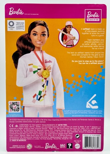 2020 Tokyo Olympic Games Barbie- Softball (#1) Brand New Doll in V Good Box NRFB - Picture 7 of 7