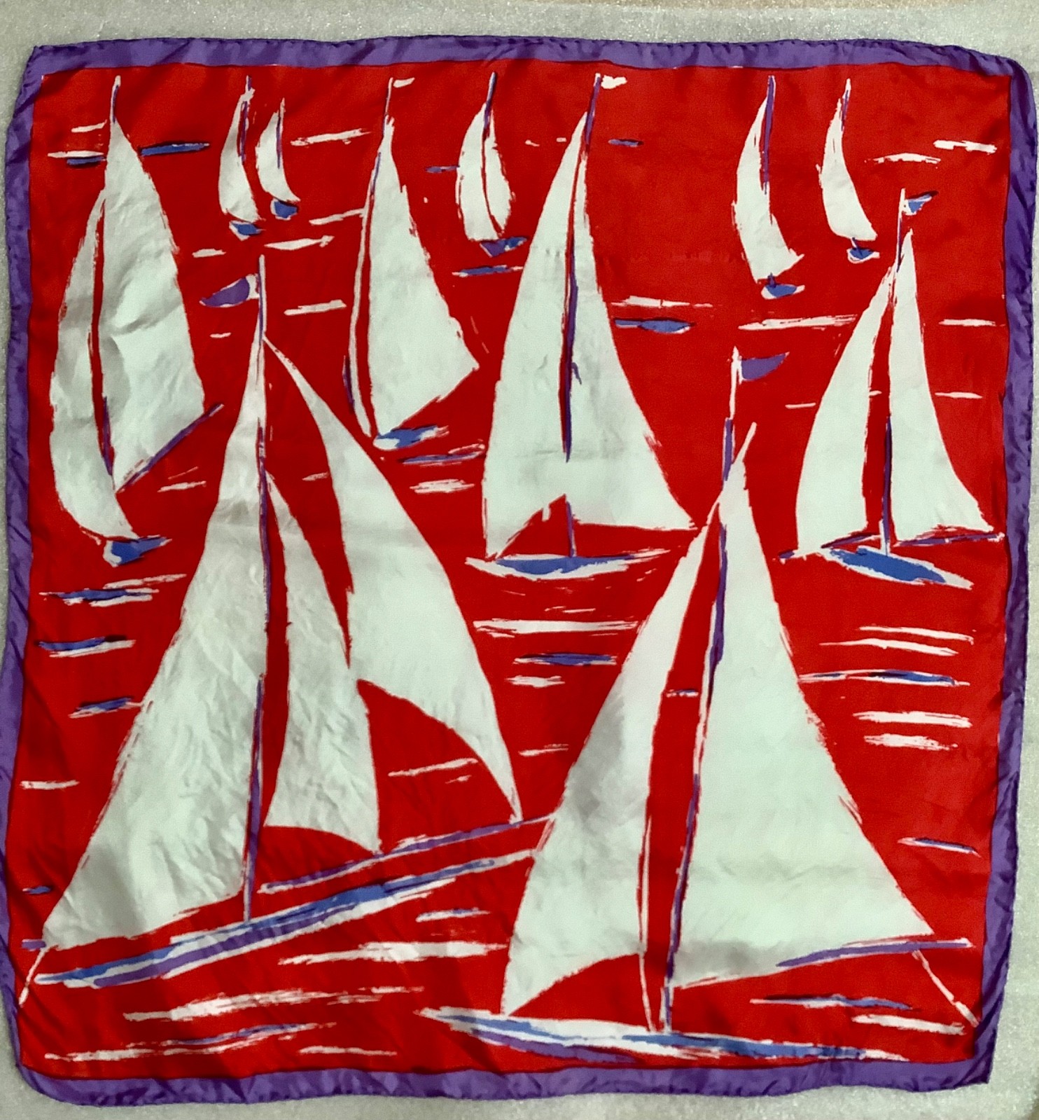 Nautical Sailboat RedWhiteLt Blue Vintage Scarf 27 inches