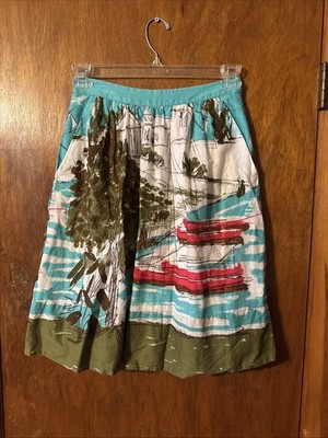 Anthropologie Skirt Seabound Seascape A-Line With Cotton Slip Size 6P.  C128