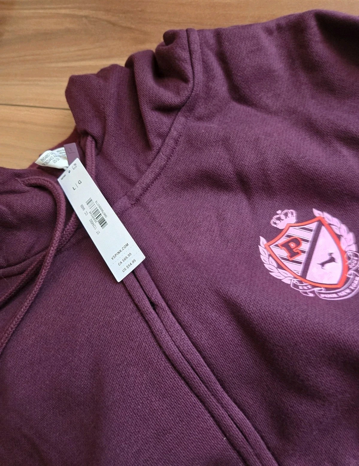 UNDERCOVER Felpa con cappuccio e zip Victorias Secret ROSA campus cane L Wild Rose nuova con etichette