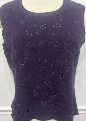 Classiques Entier Purple Sweater Vest Lambswool Angora Embroidered Beaded Sz XL