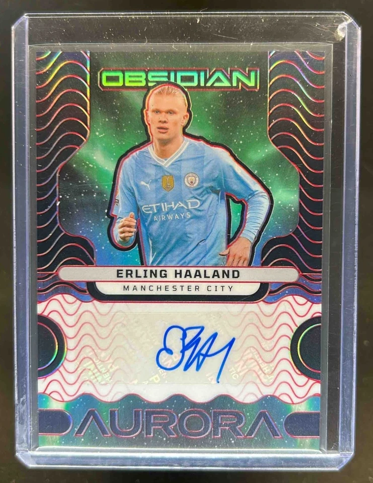 Obsidian Erling Haaland Aurora 2023 grabado eléctrico automático rojo #1/15 Man City
