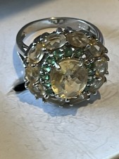 Stunning Vintage Style Citrine & Emerald Cluster Cocktail Ring – 925 Silver