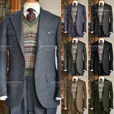 Tweed Men's Safari Jacket Winter Autumn Outdoor Suit Hunting Woolen Office Coat
