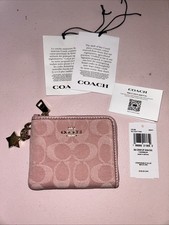 Coach Mujer Cremallera Tarjetero Cartera Rosa Firma Logo Llavero Dije Usado Una Vez