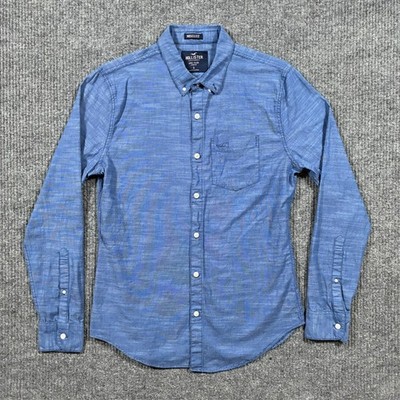 Hollister Epic Flex MusclIfit Button Shirt Mens Small Blue Stretch Long Sleeve