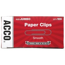 Jumbo Paper Clips, Smooth Finish, 100 Clips per Box for Office Use