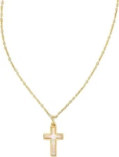 Kendra Scott Cross Pendant Necklace for Women, Gold - White Opal