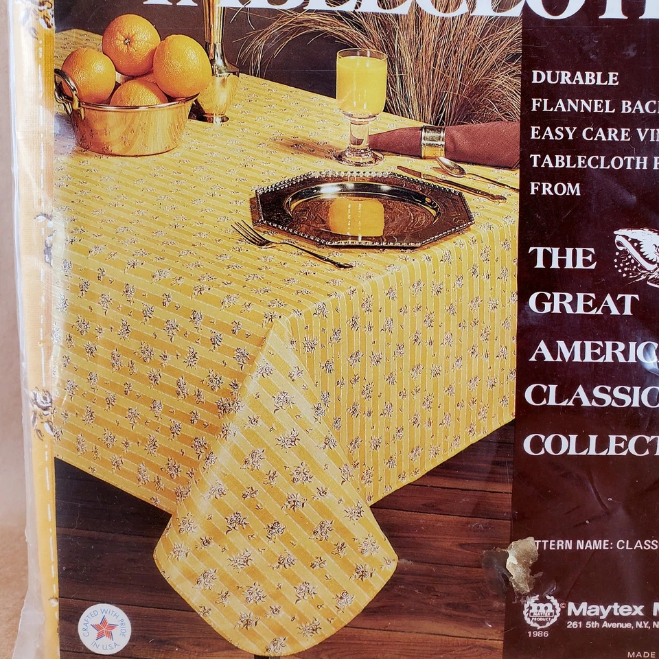 Mantel Vinilo Maytex Mills 52x70 Rayas Florales Amarillas De Colección - Nuevo en Paquete Foto 2 de 4