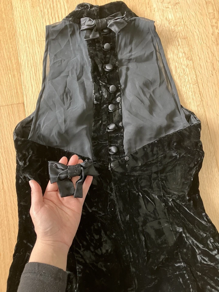 Vintage Donna Ricco Black Crushed Velvet Sleeveless Dress Cocktail Party Goth XS - Image 4 of 4