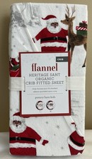 NEW Pottery Barn Kids HERITAGE SANTA Organic Flannel Crib Fitted Sheet