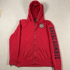 Abercrombie & Fitch Men’s Size M Hoodie Red Full Zip Sweatshirt Small Faded