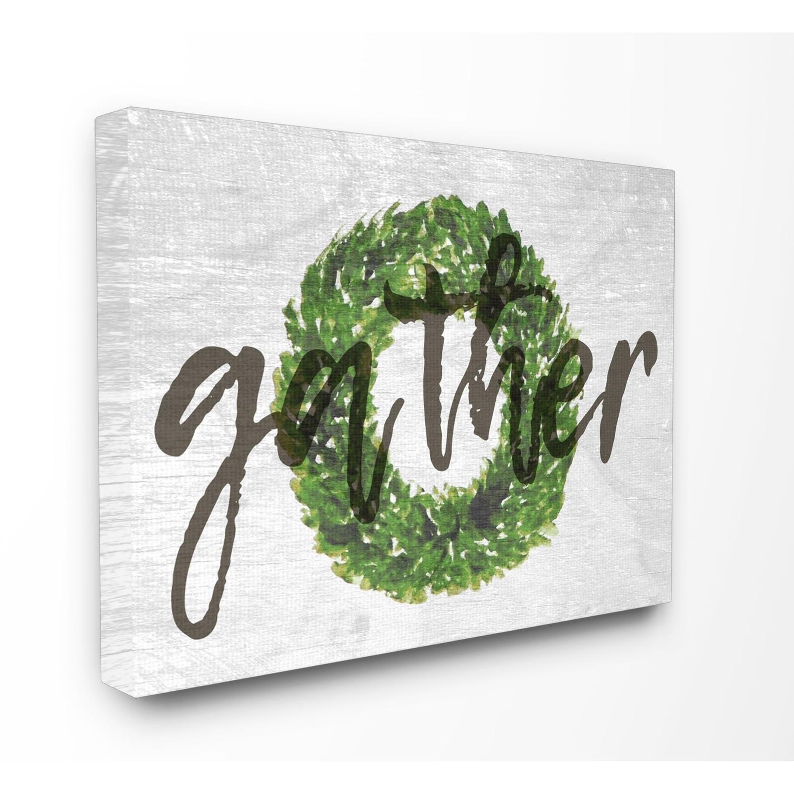 Stupell Gather Boxwood Wreath Typography Stretched Canvas
