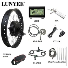 Electric Bike Conversion Kit Fat E Bike Rear Hub Wheel Motor 72V 3000W 20-26Inch