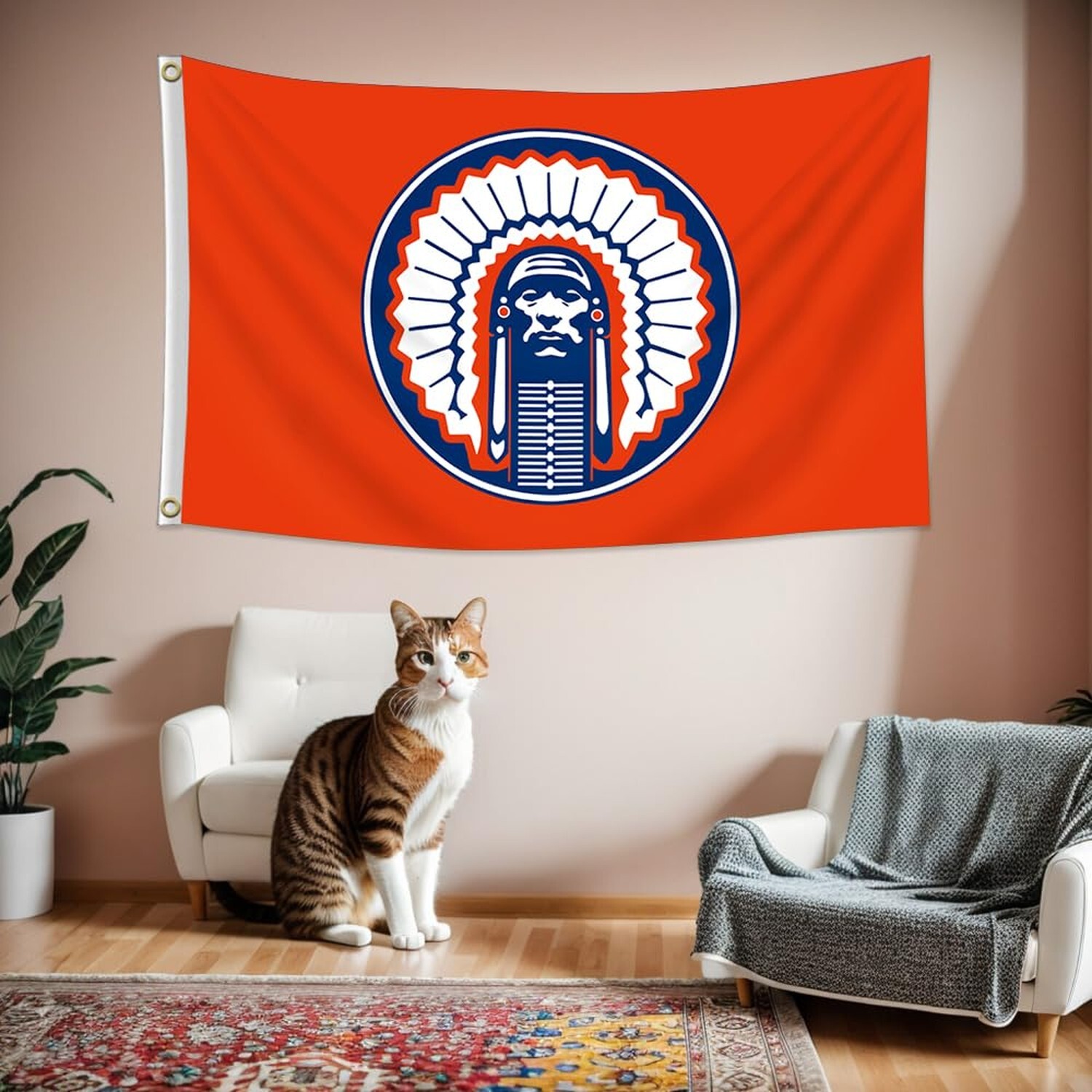 ENMOON Illinois Fighting Flag Illini Chief Flag Banner 3x5ft/Vibrat Color/HD ...