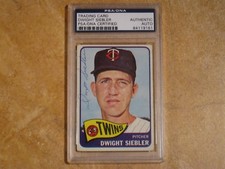 DWIGHT SIEBLER 1965 TOPPS SIGNED AUTOGRAPHED CARD #326 MINNESOTA TWINS PSA