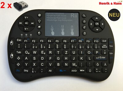Rii i8+ Mini Funk Kabellos Tastatur Touchpad Keyboard Backlit Deutsch + 2xDongle