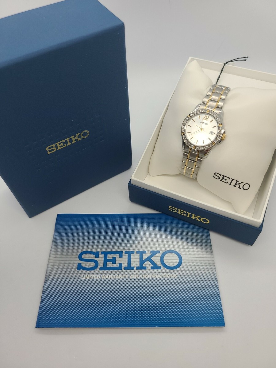 Seiko SUR718 Swarovski Crystal Silver Dial Two Tone Womens Watch