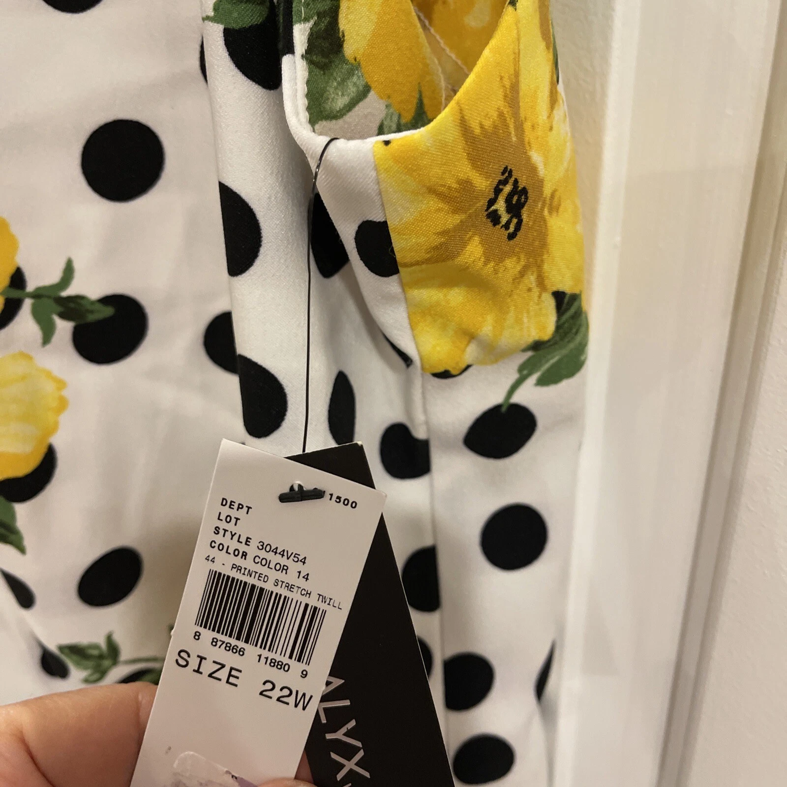 ALYX Dot 22W tubino bianco abito subacqueo senza maniche zip floreale giallo vendita al dettaglio $80