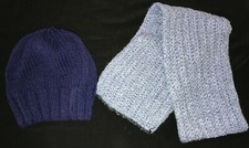 boys/girls blue KNIT HAT SCARF one size fits most winter wear WARM 46 INCH LONG