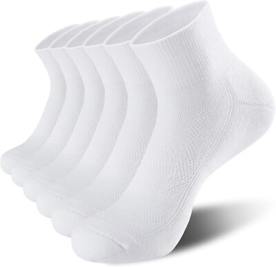 Lapulas 6 Pack Ankle Socks with Cushion, Athletic Running Sports Small, White 