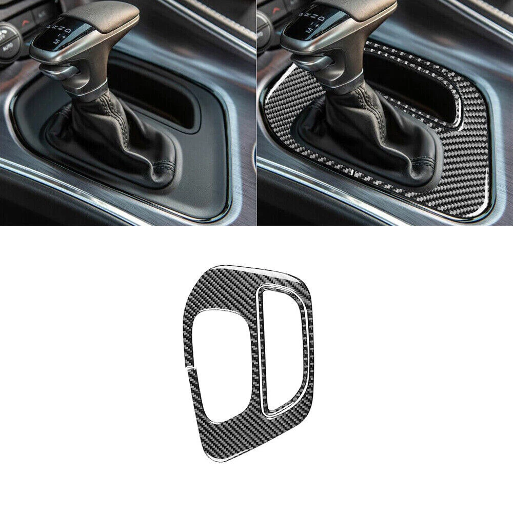 For Dodge Challenger 2015-2020 Carbon Fiber Car Gear Shift Trim Cover Decor 2Pcs