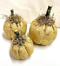 Pumpkins/Fall/Bowl Fillers/Set of 3/Farmhouse/Tan-Gold Pumpkins