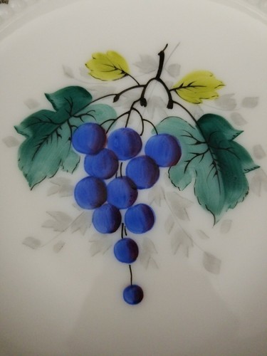 Vintage Westmoreland Milk Glass Plate with Hand Painted Grapes and Hobnail Trim - Picture 2 of 4