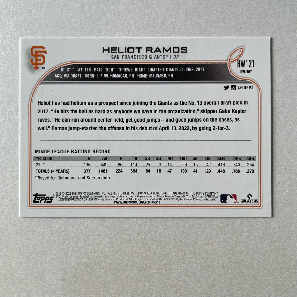 2022 Topps Walmart Holiday #HW121 Heliot Ramos RC - Image 2 of 2