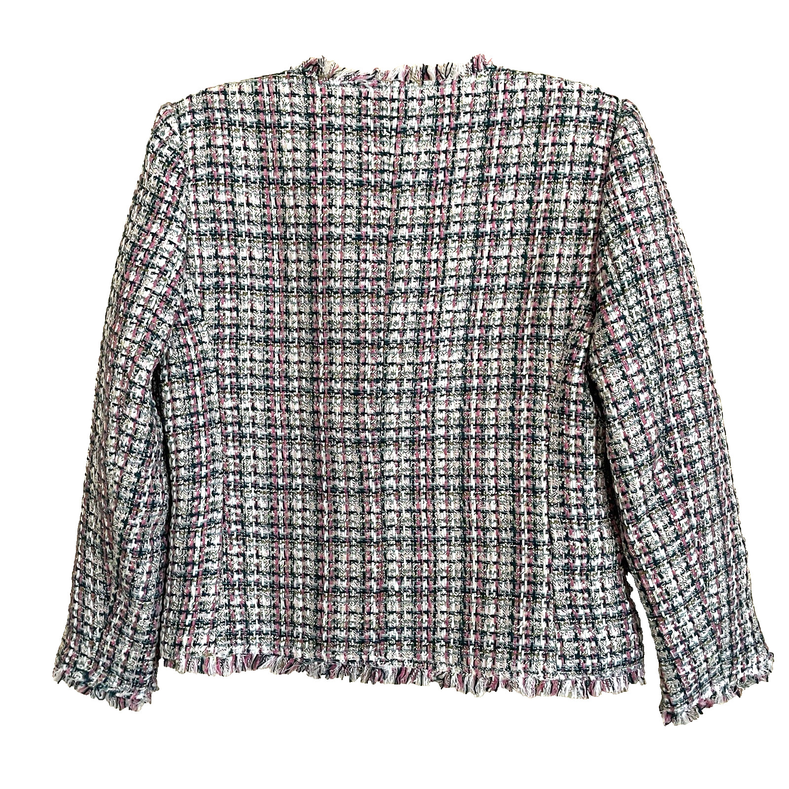 Ann Taylor Crop Jacket Blazer Size 2 Pastel Tweed Fringe Double Breasted Office