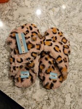 TOMS Susie Cross Strap Pink Leopard Print Memory Foam Slip On Slippers Size 7