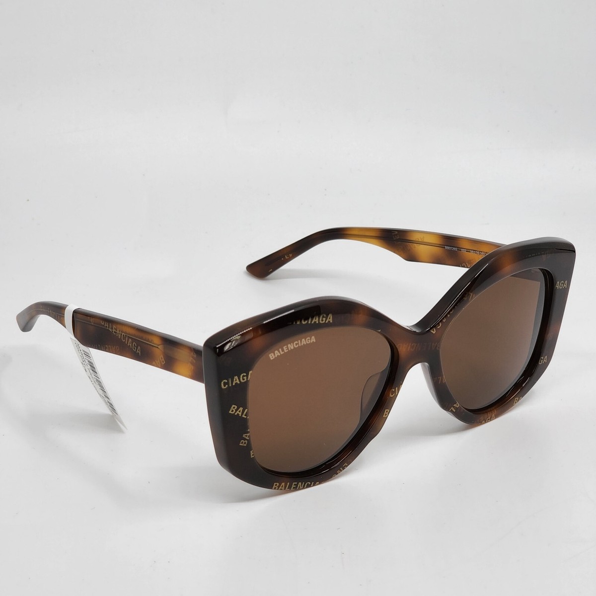 ?BALENCIAGA BB0126S 002 Havana Brown Logo Print Butterfly 