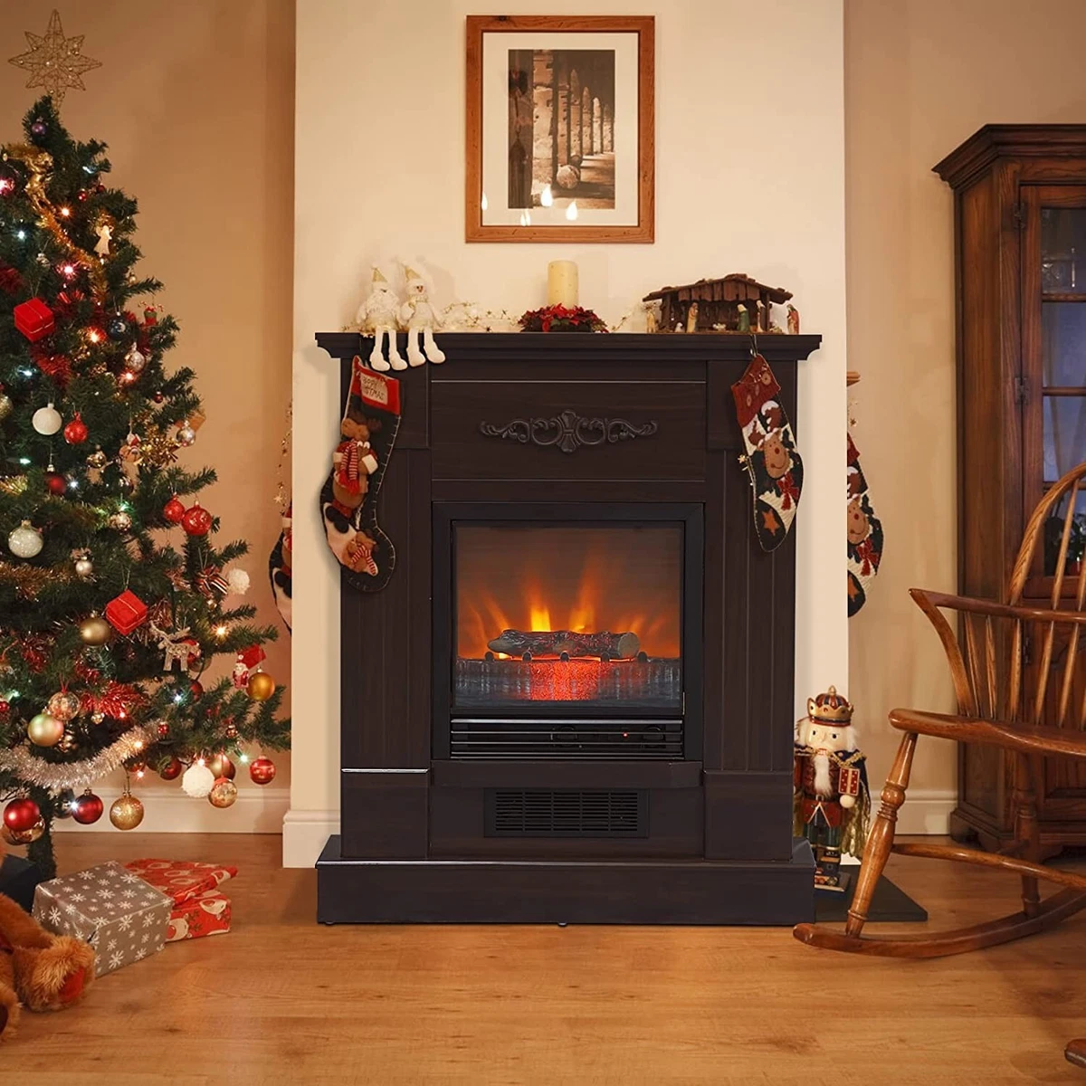 32u0026#034; Electric Fireplace Mantel TV Stand Space Heater Retro Electric  Heater 1500W | eBay