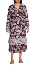 Clearance- NEW Plus 2X Nurture Westbound Long Sleeve VNeck Midi Dress Rayon Pink