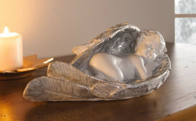 Deko Engel Silberflügel, schlafender Engel, Weihnachtsdeko Dekofigur NEU