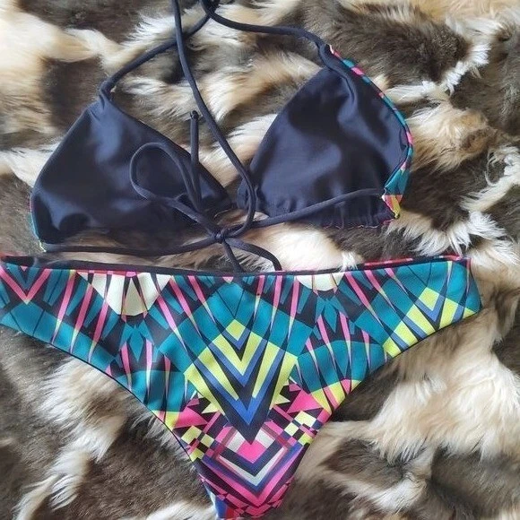 BIANCA COLETTI Womens 2 Piece Bikini Medium Geometric Retro Halter Triangle - Image 4 of 4