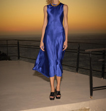 Zara ZW Collection Electric Blue Satin Midi Dress Size XS 3137/980 Bloggers Fave