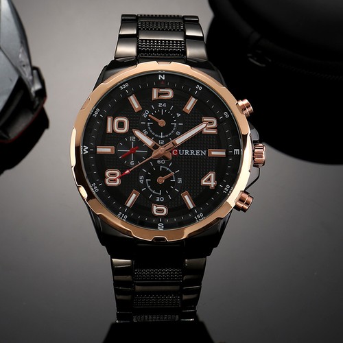 Orologio Da Polso Curren 8276 Uomo Analogico Quarzo Business Nero Oro lac |  eBay