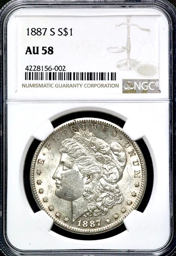 1887-S Morgan Silver One $1 Dollar - NGC AU 58- San Francisco CC651
