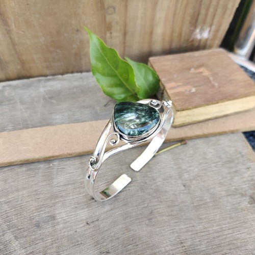 Nice Seraphinite Gemstone Bangle 925 Sterling Silver Wedding Gift Handmade Item - Picture 3 of 6